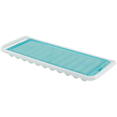 1 of 5:Home Basics 11 Compartment Slim Plastic Stackable Ice Cube Tray with Snap-on Cover, Blue 
