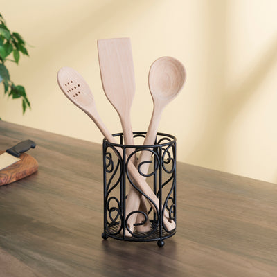 6 of 6:Porte-couverts en acier Home Basics Scroll Collection, noir, 6,75 x 5 pouces 