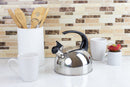 4 of 5:Home Basics 2.0  Liter Brushed Stainless Steel Whistling Tea Kettle with Arc Handle, Silver 