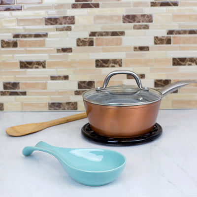 6 of 7:Repose-cuillère en céramique Home Basics, turquoise 