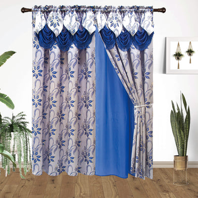 5 of 7:Ramona Floral Rod Pocket Window Panel with Valance and Backing, 54x84 Inches 