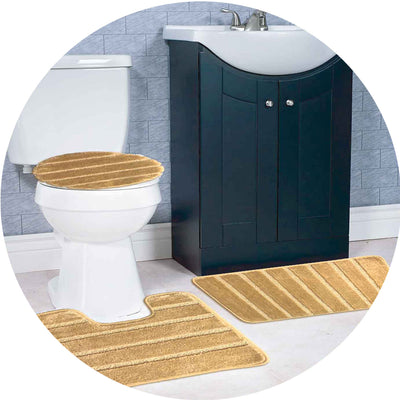 3 of 8:Ensemble de 3 tapis de bain touffetés antidérapants à rayures Atlanta 