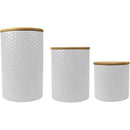 1 of 7:Home Basics 3 Piece Ceramic Canister Set with Bamboo Lids, Honeycomb White 