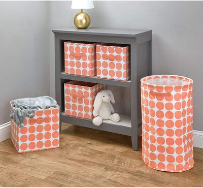 4 of 4:Bac de rangement rond en tissu iDesign Dot avec poignées, corail, 38 x 38 x 61 cm 