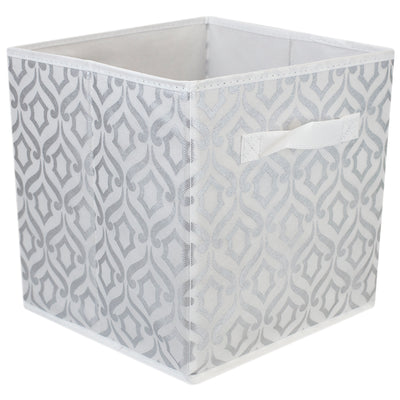 1 of 4:Home Basics Papelera de almacenamiento Damasco, plateada 