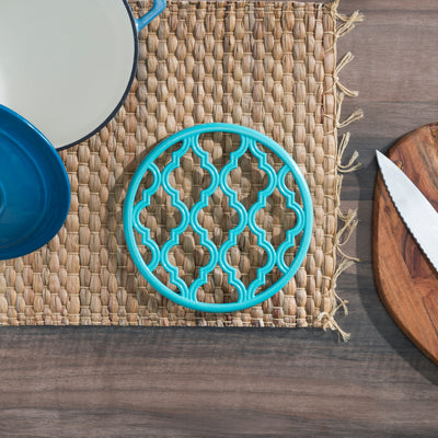 12 of 15:Home Basics Moroccan Lattice Collection Cast Iron Trivet, Turquoise, 8x8x.5 Inches 