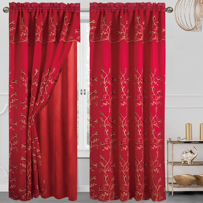 5 of 10:Cecilia Floral Embroidery Window Panel With Valance and Backing, 54x84 Inches 