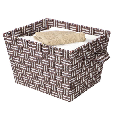 3 of 5:Home Basics Stripe Woven Strap Medium Storage Bin, Brown 