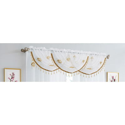 7 of 18:Lourdes Damask Embroidered Sheer Rod Pocket Window Panel And Valance Treatments 