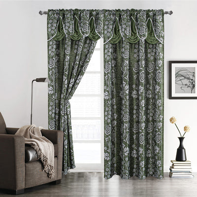 1 of 4:Kendra Floral Jacquard Rod Pocket Window Panel With Valance, 55x84 Inches 