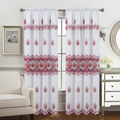 1 of 5:Nerissa Floral Macramé Rod Pocket Window Panel With Attached Valance, 55x84 Inches 