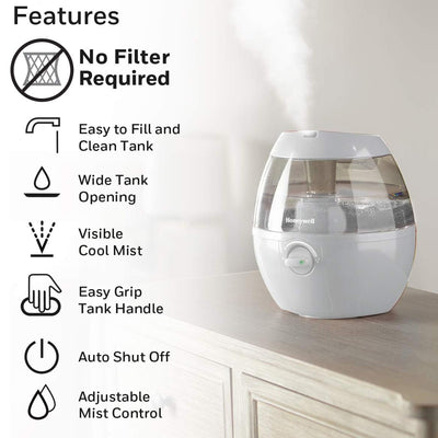 4 of 7:Honeywell MistMate Ultrasonic Cool Mist Humidifier, White, .5 Gallon 