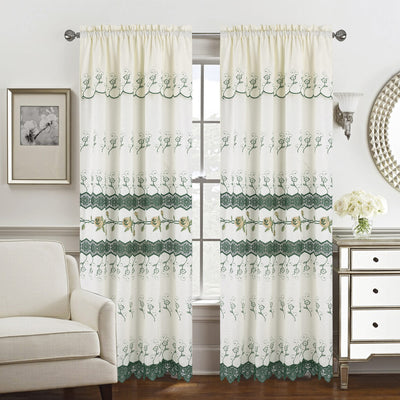 1 of 10:Malaika Panel de ventana de macramé jacquard bordado con cenefa, 54 x 84 pulgadas 