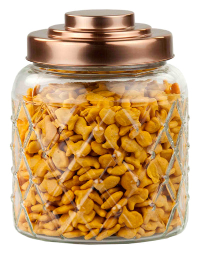 1 of 2:Home Basics Small Textured Glass Jar with Gleaming Air-Tight Copper Top 