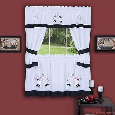 2 of 2:Gourmet Chef Embellished Cottage Kitchen Curtain Set, 58x36 & 58x36 Inches 