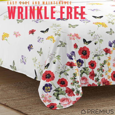 3 of 28:PREMIUS Butterfly Soft Wrinkle-Free Microfiber Sheet Set, White-Multi 