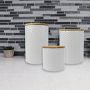 6 of 7:Home Basics 3 Piece Ceramic Canister Set with Bamboo Lids, Honeycomb White 