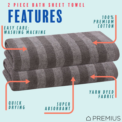 13 of 40:PREMIUS 2 Pack Stripes 100% Cotton Yarn Dyed Bath Sheet Towel, 32x64 Inches 