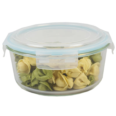 1 of 5:Conceptos básicos del hogar 59 oz. Contenedor redondo de almacenamiento de alimentos de vidrio de borosilicato con tapa de cierre de plástico hermética y a prueba de fugas 