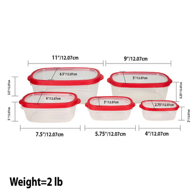 5 of 5:Home Basics 5 Piece Spill-Proof  Rectangle Plastic Food Storage  Container with Ventilated, Snap-On  Lids, Red 