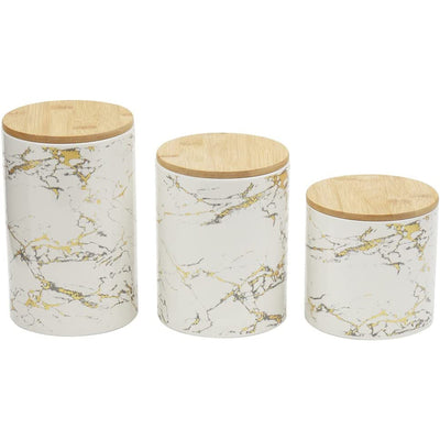 1 of 5:Home Basics 3 Piece Ceramic Canister Set with Bamboo Lids, Marble White 