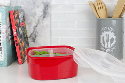 4 of 6:Home Basics Adjustable 4-Section Plastic Microwave Plastic Steamer, Red 