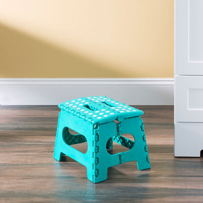 2 of 2:Home Basics Medium Plastic Folding Stool with Non-Slip Dots, Blue 