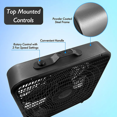 3 of 4:Comfort Zone Ventilador de caja de 3 velocidades de 20