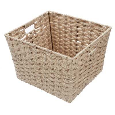1 of 4:Home Basics X-Large Faux Rattan Basket with Cut-out Handles, Taupe 