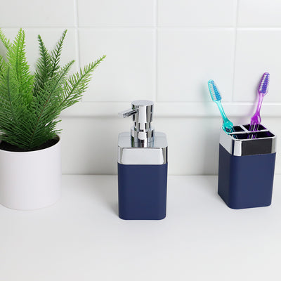 4 of 4:Home Basics Skylar 10 oz. ABS Plastic Soap/Lotion Dispenser, Navy 