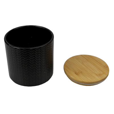 3 of 4:Home Basics Wave Ceramic Canister With Bamboo Lid, Black, Small, 5x5 Inches 