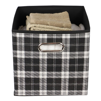 3 of 4:Home Basics Plaid Non-Woven Storage Bin with Grommet Handle, Black 