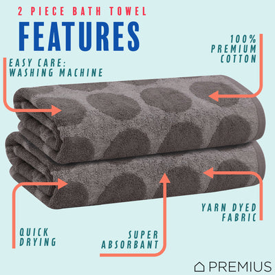 11 of 31:PREMIUS 2 Pack Circles 100% Cotton Yarn Dyed Bath Towel, 27x54 Inches 