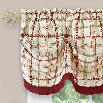 2 of 4:Tattersall Tuck Valance with Buttons - 58x14 - Burgundy 