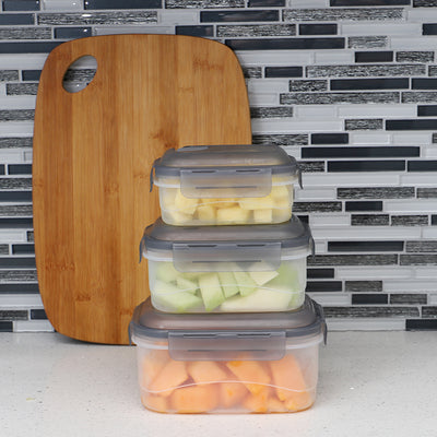 4 of 4:Home Basics 6 Pieces Locking Rectangle Food Storage Containers with Grey Steam Vented Lids 