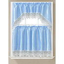 1 of 1:Ensemble de rideaux de cuisine brodés Roxie, bleu, cantonnière 60 x 36 pouces, niveaux 30 x 36 pouces 