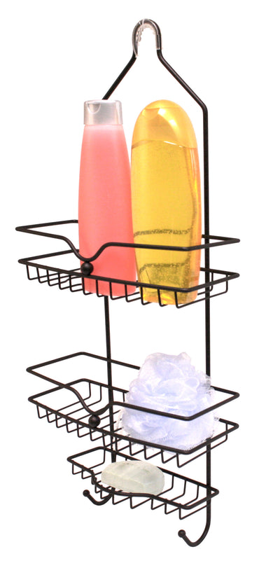 1 of 7:Home Basics Classic 2 Shelf Shower Caddy with Bottom Hooks and Center Soap Dish Tray, Bronze 