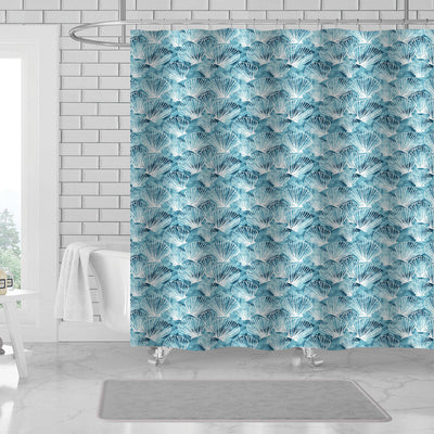 1 of 1:Deniz 13 Piece Seashell Printed Canvas Shower Curtain with Hooks, Blue-Teal, 70x72 Inches 