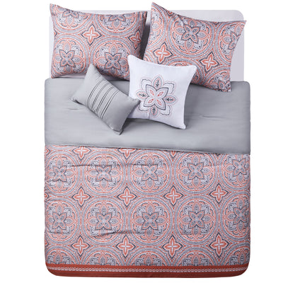 2 of 4:VCNY Home Allison 5-Piece Reversible Medallion Comforter Set, Coral 