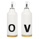1 of 4:Ensemble huile et vinaigre en céramique Home Basics 283 ml avec détails en bambou, blanc 