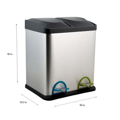 4 of 4:Neu Home 30 Liter 2 Compartment Stainless Steel Recycling Bin 