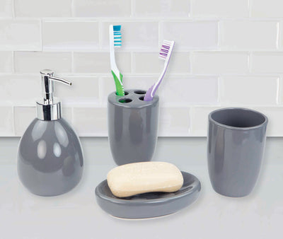 1 of 2:Ensemble d'accessoires de bain Home Basics 4 pièces, gris 