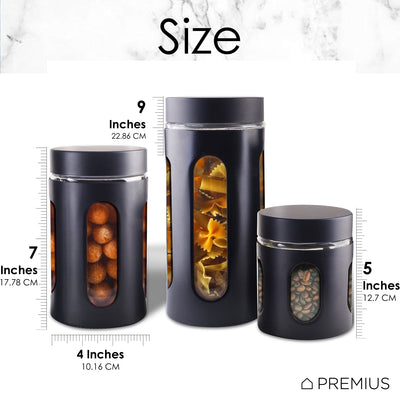 4 of 4:Ensemble de 3 boîtes hermétiques en verre pour la cuisine Premius, noir mat 