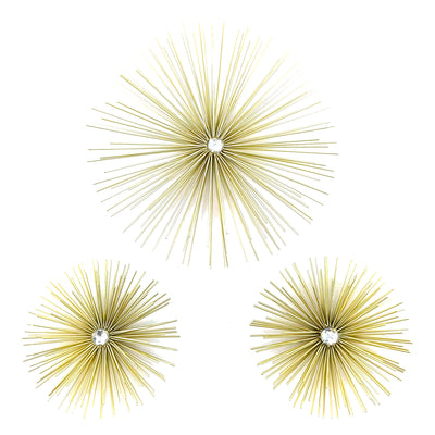 1 of 1:Ensemble de décoration murale en métal Starburst PREMIUS, 3 pièces, doré, (2) 6 pouces, (1) 9 pouces 