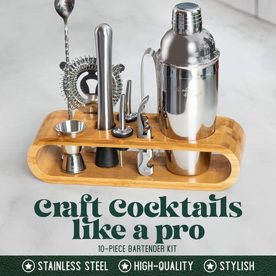 3 of 5:Mixology & Craft 10 Piece Bartender Kit Bar Tool Set with Bamboo Stand, Silver, 2.8 Ounces 