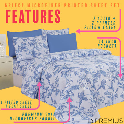 6 of 12:PREMIUS Premium Lilly 4 & 6 Piece Microfiber Printed Wrinkle-Free Sheet Set 