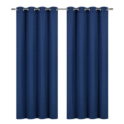 2 of 6:Mackenna Ogee Jacquard Grommet Window Panel, Navy, 52x84 Inches 