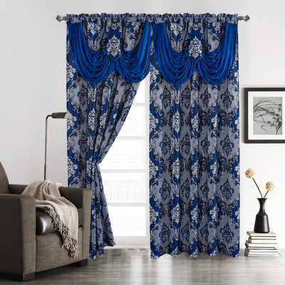 2 of 5:Sheriann Damask Jacquard Rod Pocket Window Panel with Valance, 54x84 Inches 