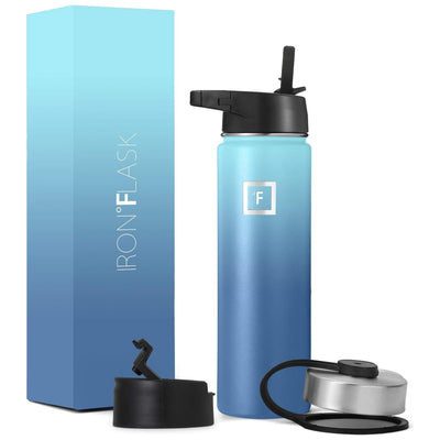 1 of 4:IRON FLASK Sports Water Bottle 3 Lids, Leak Proof, Metal Canteen, Blue Waves, 22 Ounces 