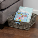 4 of 4:Home Basics Large Faux Rattan Basket with Cut-out Handles, Grey 